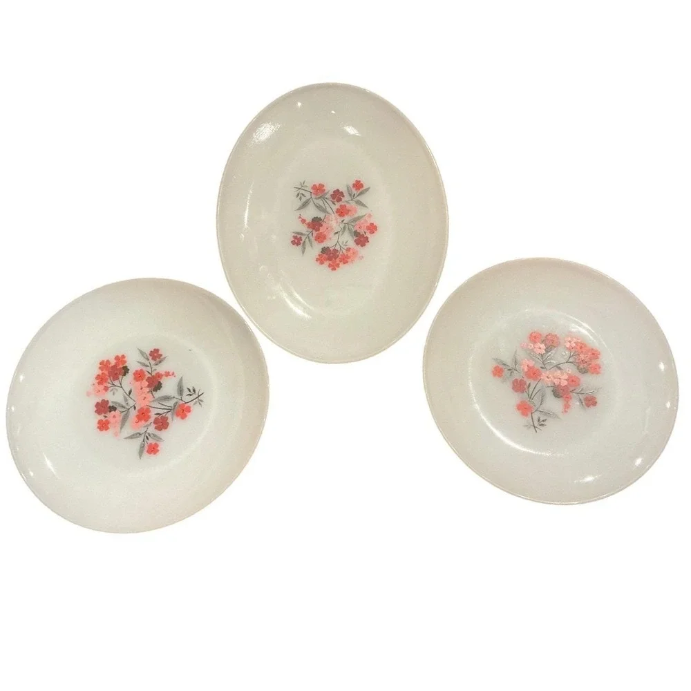 Vintage Fire-King Primrose Milk Glass Plates Set of 3 Anchor‎ Hocking Floral USA